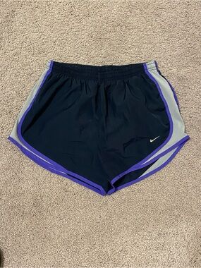 Nike Women's Blue Running Shorts with Purple Trim